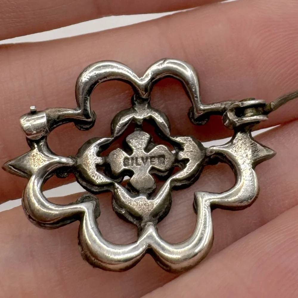 VINTAGE Sterling Silver Marcasite Flower Brooch